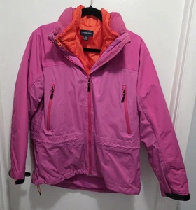 Chaqueta Lands' End 2-N-1 Rosa/Naranja Capucha Cuello Bolsillos Cremallera Aislada Talla Med.  - Imagen 1 de 12