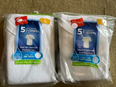 Hanes Boys 5 Pack White Tagless Short Sleeve T-Shirts L 14-16 Undershirts QTY 2 - Image 1 of 3
