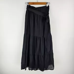 Faithfull The Brand Maxi Wrap Skirt Womens Size 6 Black 100% Linen Tiered NWT - Picture 1 of 8