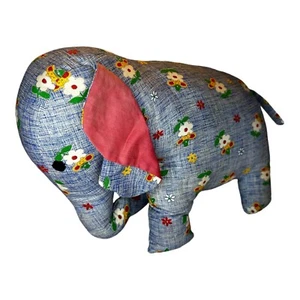 Vintage Retro Elephant Handmade Plush Cloth Stuffed Animal Nursery Toy Decor 9”T - Picture 1 of 16