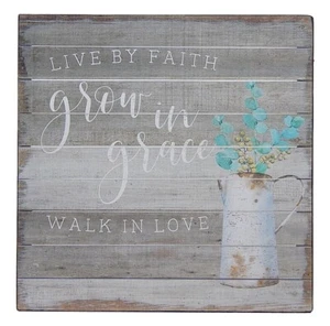 Live By Faith Grow In Grace Walk In Love Farmhouse Sign Shelf Sitter 5 x 5" - Picture 1 of 4