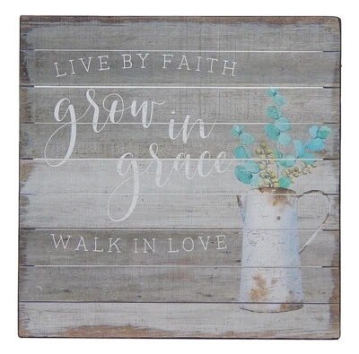 Live By Faith Grow In Grace Walk In Love Farmhouse Sign Shelf Sitter 5 x 5" - Image 1 of 4