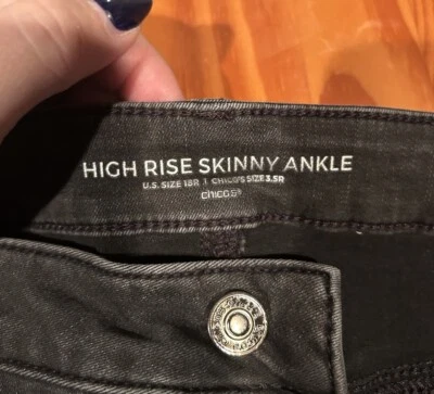 Chicos Women's High Rise Skinny Ankle Black Denim Jeans Size 3.5R/18R - Image 1 of 4