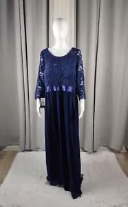 Ever-Pretty Abito formale donna blu chiffon manica 3/4 A-Line pizzo tg 22 (nuovo con etichette) - Foto 1 di 13