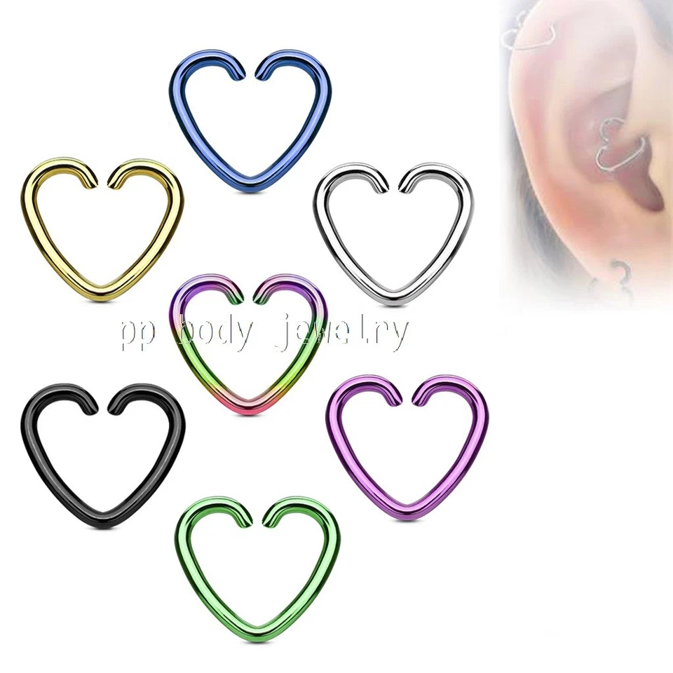 16 克 3/8 英寸心形可弯曲假非穿孔环 IP 手术钢螺旋软骨 — 第 1/1 张图片