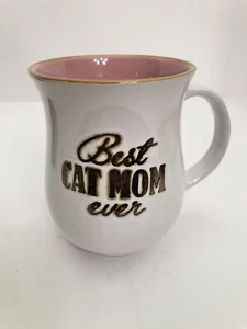Best Cat Mom Ever Ceramic Mug Gold Rim Pink Interior Double Sided 16oz EUC - Picture 1 of 7