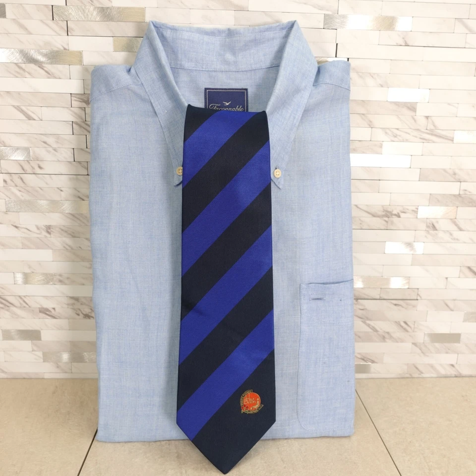 Corbata de cuello Burlington Repp para hombre azul marino a rayas regimiento Niigata logotipo Fukawu Japón Foto 1 de 4
