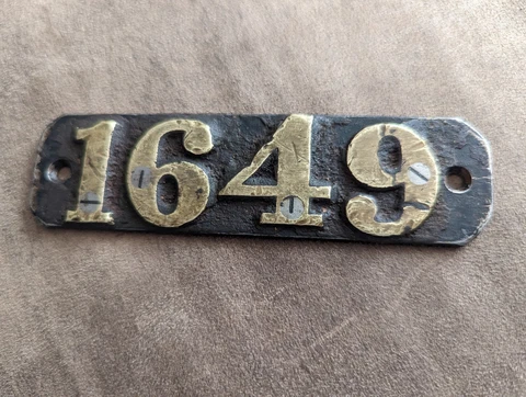 Antique Brass Address Number Plaque 1649 4 1/2" x 1 1/8" Architectural Salvage Cover