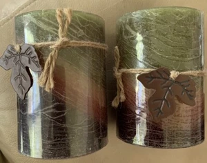 Set Of 2 Autumn Leaves Fragrance 3" Pillar Candles Fall Leaf Charm Accents-Kohls - Picture 1 of 7