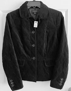 Talbots Velvet Diamond Quilted Button Front Round Collar Jacket Blazer Black S 2 - Picture 1 of 6