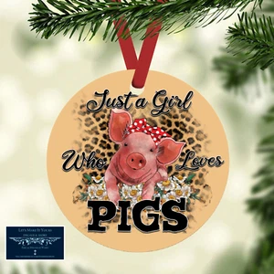 JUST A GIRL WHO LOVES PIGS CUSTOM 3.5" ROUND METAL HANGING ORNAMENT GIFT TAG - Picture 1 of 1