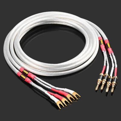 Pair 8N OCC Silver Plated Single Speaker Wire HiFi Speaker Cable Banana Spade - Image 1 of 4