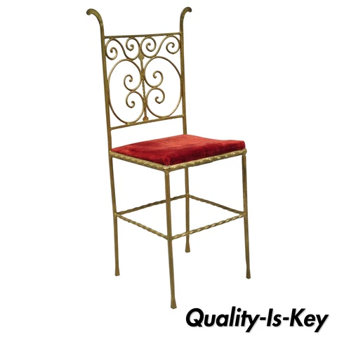 Antique Italian or Spanish Hollywood Regency Red & Gold Iron Gothic Side Chair Cover