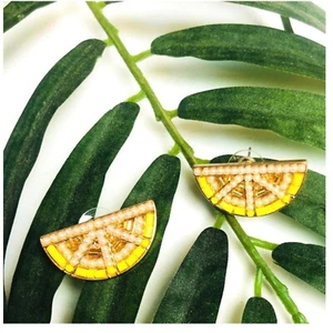 James Ascher Lemon Fruit Beaded Stud Earrings Fashion - Picture 1 of 11