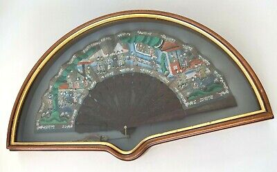 Antique China Chinese Handfan Brise Fan Mandarin Qing Gold 1000 Faces Lacquer • 4,702.42$