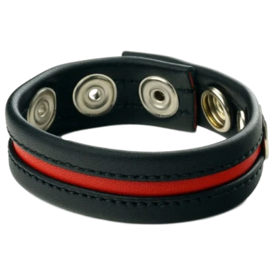 COCKRING CUIR Anneau de pénis en cuir 3 pressions noir-Rouge Prowler RED - Photo 1/2