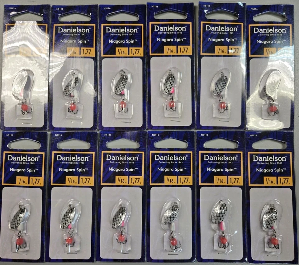 Lote de 12 hilanderos de pez pan trucha - docena de señuelos de pesca Danielson Niagara Spinners 1/16 oz Foto 1 de 1
