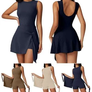 Mujeres Golf Tenis U Espalda Vestido Transpirable Informal Vestido de Trabajo con Pantalones Cortos Incorporados - Imagen 1 de 15