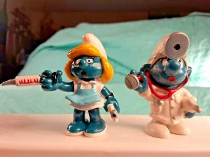 Vintage SMURF Collectible PVC Figurines Rare 1978 Dr Smurf & 1981 Nurse Smurfete - Picture 1 of 12
