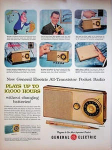 General Electric 1957 transistor de bolsillo radio anuncio impreso baterías recargables - Imagen 1 de 1
