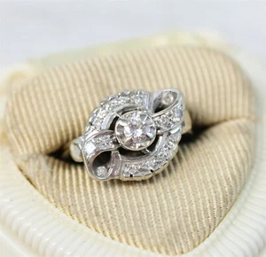 Vintage 1940's 14K White Gold .50 ctw Diamond Ring Retro Antique Luxury 4.75 - Picture 1 of 10