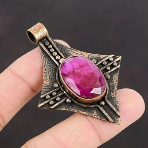 Oferta de San Valentín Cobre Ovalado Cachemira Rubí Piedras Preciosas Hija Bisel Colgante Joyería - Imagen 1 de 6