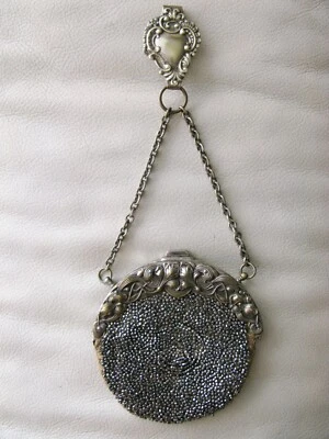 Antiguo Monedero Floral Plateado Cuentas Chatelaine Clip de Cinturón Cuero Kilt #21 Foto 1 de 4