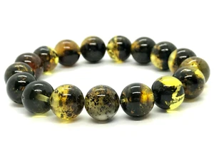 BERNSTEIN ARMBAND Geschenk Rund Perlen Natur Baltischer Bernstein Elastisch Schmuck 22g 11016 - Bild 1 von 12