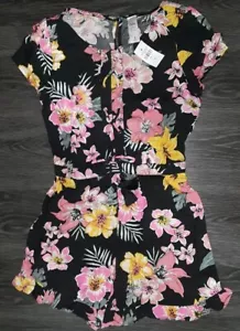 Girls justice lace up romper size 8 new black tropical floral  - Picture 1 of 4