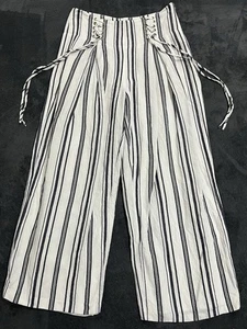 Forever New Women's 10 Pants Linen Blend Striped Wide Leg High Waisted #012A - Picture 1 of 8