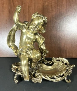 VINTAGE METAL CHERUB FIGURINE BAROQUE OR ROCOCO STYLE UNSIGNED. - Picture 1 of 8