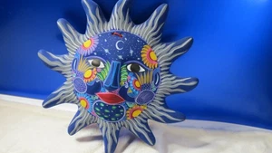 Talavera Sun Face Mexican Pottery Folk Art Hand Painted Wall Decor 9" - Picture 1 of 5