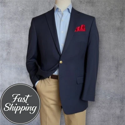 CHAPS Men's 44L Navy Blue Wool Blend Blazer Sport Coat Two-Button Jacket Suit - Image 1 of 4