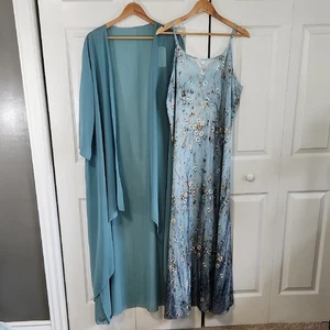 Elegante Maxi Vestido Azul Floral con Superposición Transparente Talla XL Noche Vacaciones - Imagen 1 de 10