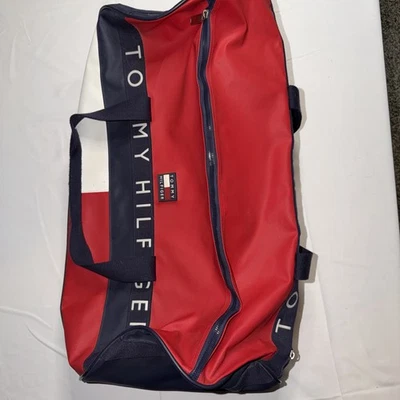 Bolso de Hombro Tommy Hilfiger Vintage Lona Gimnasio Deletrear Años 90 Retro Bandera Azul Marino Foto 1 de 4