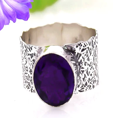 African Amethyst Gemstone Handmade 925 Sterling Silver Jewelry Ring All Size - Image 1 of 4
