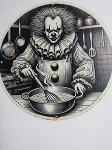 New Evil Circus Clown Cooking 7 3/4" Round Metal Sign Free Shipping - Picture 1 of 3