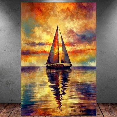 LEINWAND BILD ER XXL ABSTRAKT SEGEL SCHIFF BOOT MEER BUNT WAND POSTER P1927 - Bild 1 von 4