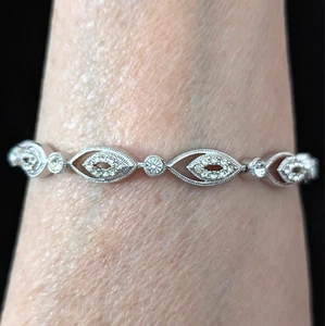 Oval Tennis Armband Strass Art Deco Stil Zierlich Hochzeit Schmuck Geschenk 7,5" - Bild 1 von 7