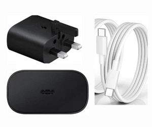 Samsung Original Black UK Fast - USB Phone UK Charger Adaptor With Type-C Cable - Picture 1 of 9