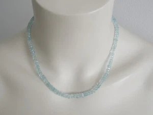 925 Silver Necklace Aquamarine Rondelle Faceted Blue 19.3 g/45 cm/Ø 0.5-0.6 cm - Picture 1 of 7