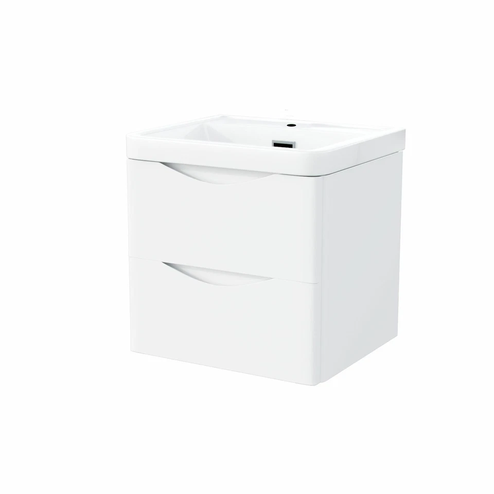 500mm White Wall Hung Basin Vanity Unit 2 Drawer Bathroom Storage Cabinet Gloss