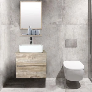 24" Wall Mounted Bathroom Vanity Set Rectangle Ceramic Sink Combo Natural Float - Picture 1 of 8