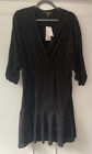 Lipsy 12 Dress Black Puff Sleeve Fit And Flare V Neck Wrap Knee Length NWT New