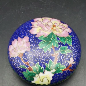 Vintage Cloisonné Enamel on Brass Floral Trinket Box Round  - Picture 1 of 10