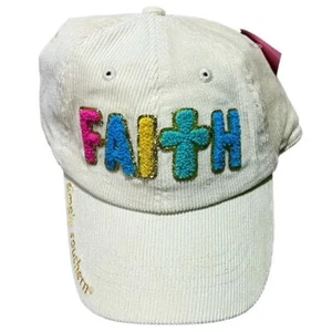 Cappello donna Simply Southern "Faith" in velluto a coste panna regolabile nuovo con etichetta - Foto 1 di 3