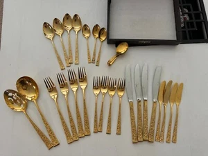 Cubiertos Cosmos Oro 23K Verme en Acero Inoxidable 25 Piezas con Caja - Imagen 1 de 10