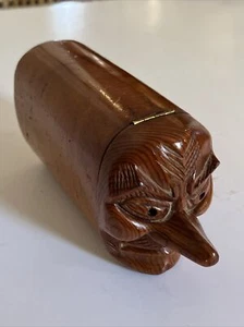 Japanische Buchsbaumkiste/Topf mit Gesichtsschnitzereien 7 1/4" Sammlerstück Holzkiste Unikat - Bild 1 von 23