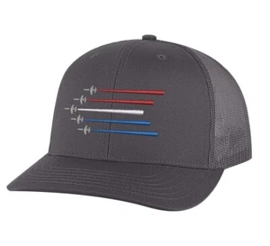 Air Force Trucker Hat – Embroidered Silver Planes with Red, White And Blue Trail - Picture 1 of 9