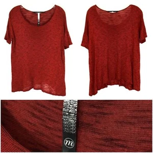 Kensie Shirt Red Black Striped Asymmetrical Rayon Stretch Top Womens Medium M - Picture 1 of 5